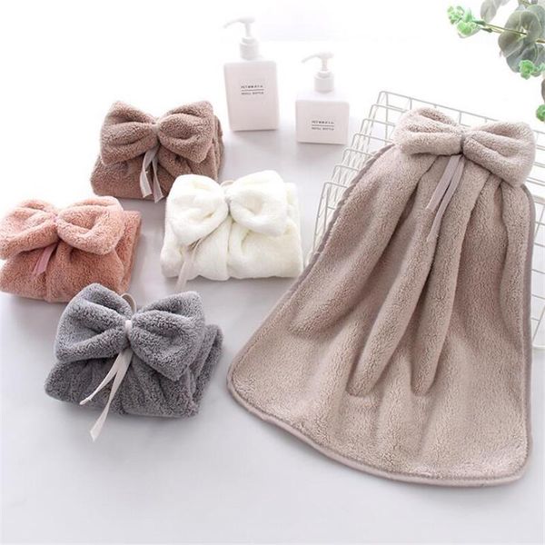 

towel bowknot super soft absorbent microfiber hand hanging bathroom kitchen cleaning cloth 30x30cm