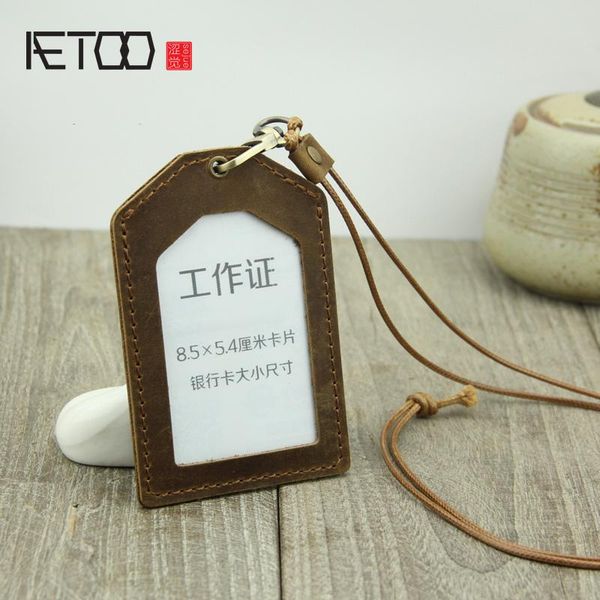 

card holders aetoo crazy mapi bus set, leather retro ultra-thin bag, work set, Brown;gray