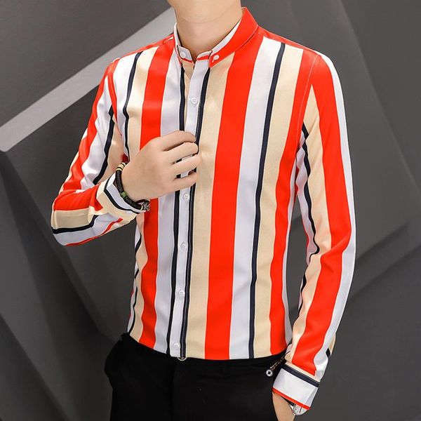 

men's casual shirts dyb&zacq red stripe shirt long sleeve evening 2021 fall business fashion slim hair stylist -3xl, White;black