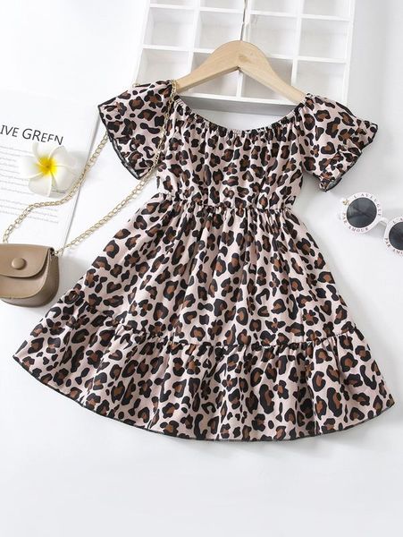 

toddler girls leopard print off shoulder ruffle trim dress she, Red;yellow