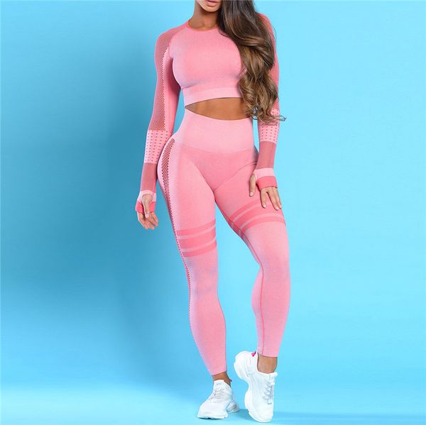 

women slim yoga set seamless tights exercise yoga pants gym set high waist leggings pants sports clothing fitness shirt, White;red