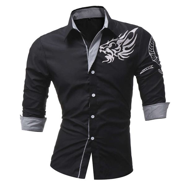 

men's long sleeve dragon print fashion shirt da01, White;black