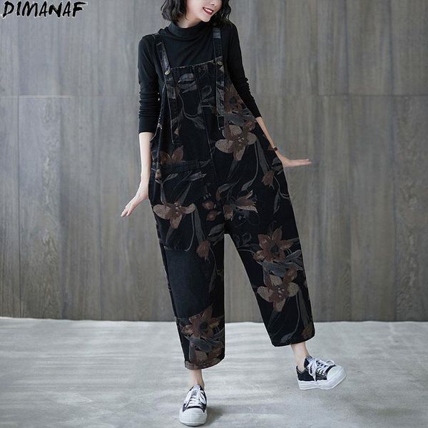 

dimanaf plus size women jumpsuits overalls jeans long pants trousers floral loose casual spliced large jeans 2021 summer style, Black;white