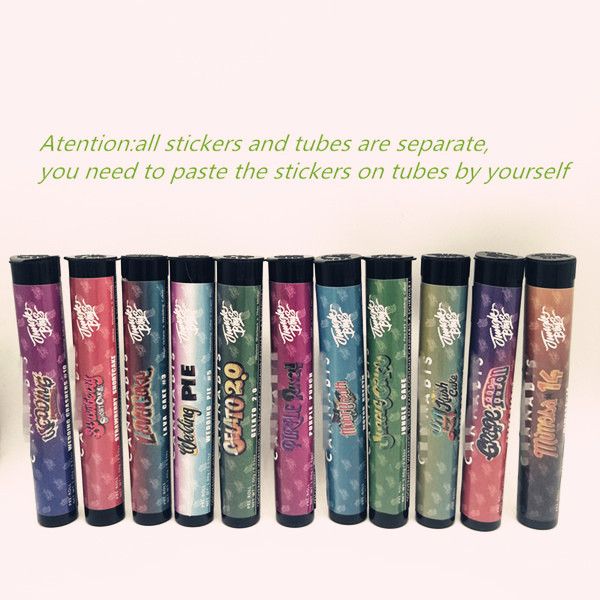 

empty plastic pre roll jungle boys cookies tubes packaging bottles with jokes up stickers runtz white runty tube