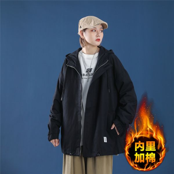 

new 2021 winter hoodie female long sleeve casual jackets with zipper thicken warm woolen jacket outerwear ldqg, Black;brown