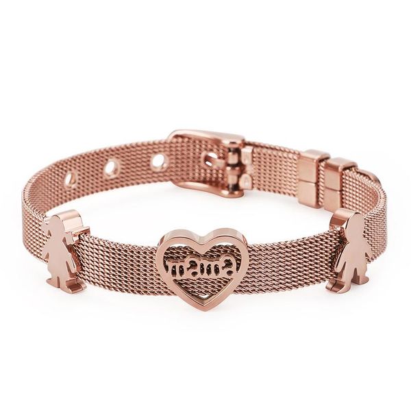 

charm bracelets fashion women mother mesh wire color rose gold stainless steel heart mama boy girls bear belt buckle jewelry, Golden;silver