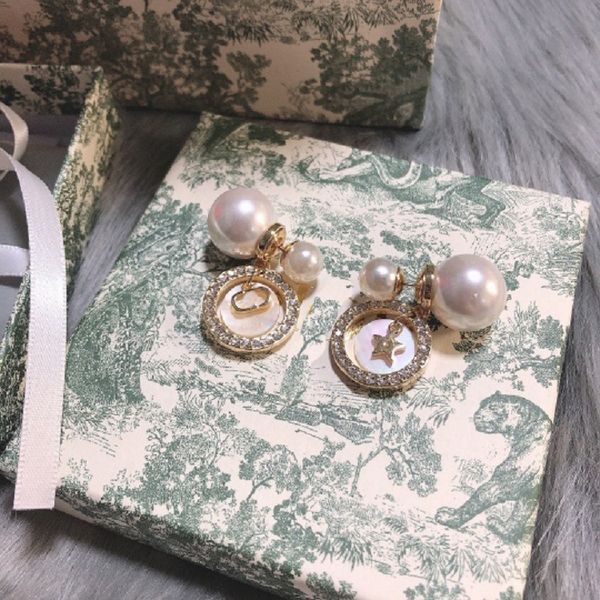 

special offer designer jewelry new 925 silver needle pearl two star letter fashion earrings female 48n9
