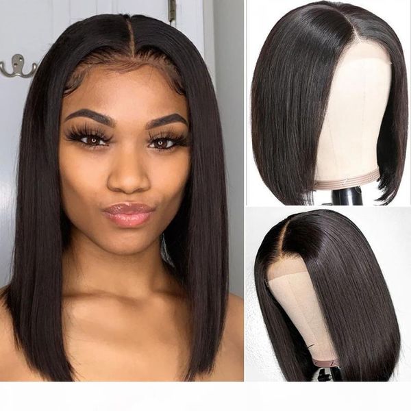 

short lace frontal human hair wigs straight bob wig 4x4 lace closure wigs for black women natural color brazilian remy hair, Black;brown