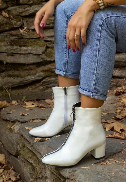 

boots sultan jordon patent leather front zipper white mid block heel comfort quality casual classic booties shoes for women 2021, Black