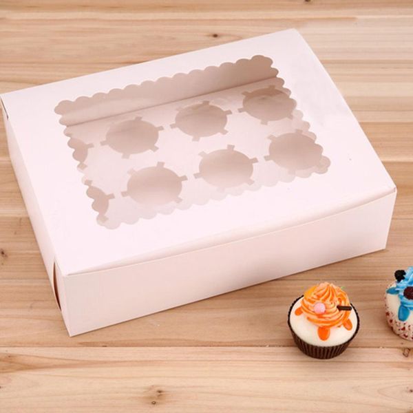 

15pcs 6/12 cavities marbling cupcake boxes and packaging cake cookie boxes with window muffin dragees holder dessert containers