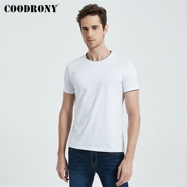 

coodrony brand summer new arrival short sleeve t-shirt men soft cotton casual o-neck slim fit tee shirt homme s7609 210317, White;black