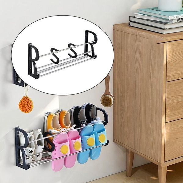 

hooks & rails 3pcs wall mount seamless stickers shoes rack organizer storage bathroom wall-mounted slippers shelf drop