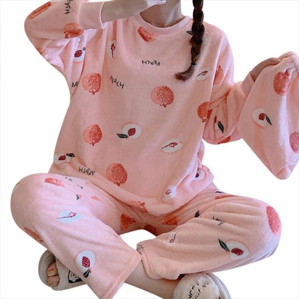 

flannel thicken pajamas set autumn womens sleepwears winter long sleeve casual loose warm sleepwear loungewear 2 pieces pjs suits, Black;red