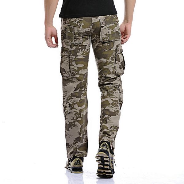 

men's pants men loose multi-pocket camouflage casual cotton straight big yards long frock multi zipper male washed trousers arhl, Black