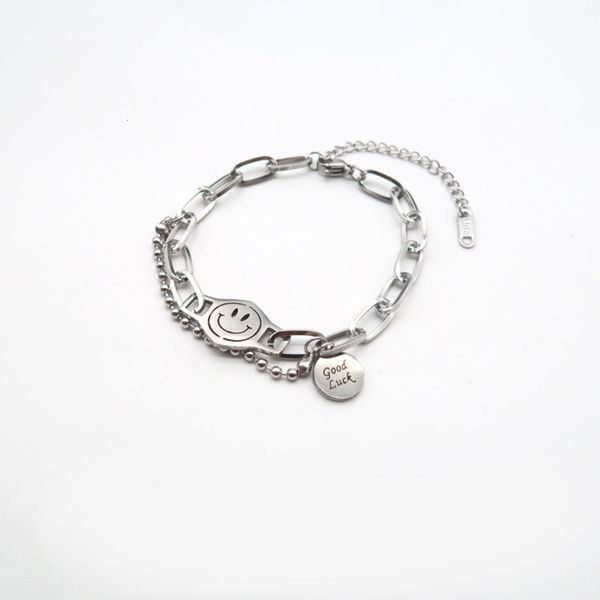 

titanium steel does not fade ~ personality lovers: design for minority people smile face bracelet letter cool fashion hand decoration, Golden;silver