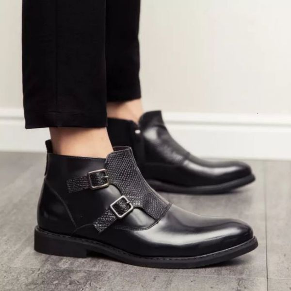 

dress shoes fashion men pu leather overshoes business boots double buckle monk classic british style xm449 93h9, Black