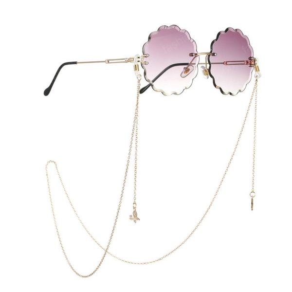 

new copper inlaid zircon butterfly women gold eyeglass chain sunglasses hanging neck eyewear cord holder