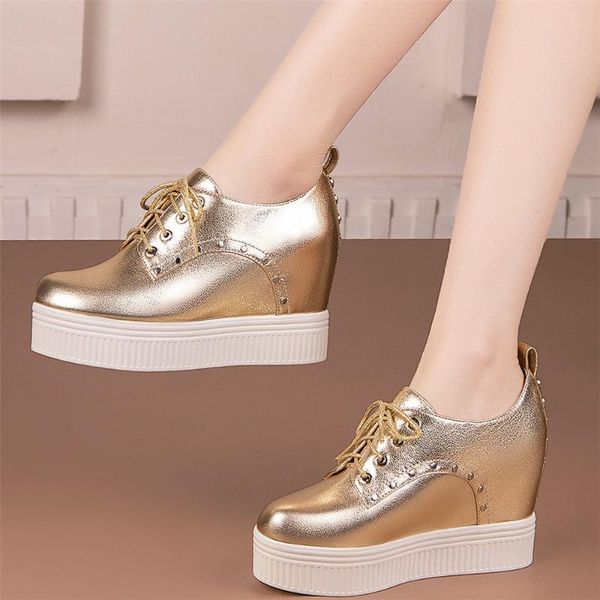 

boots chunky platform oxfords women lace up cow leather high heel ankle female round toe wedges fashion sneakers casual shoes, Black