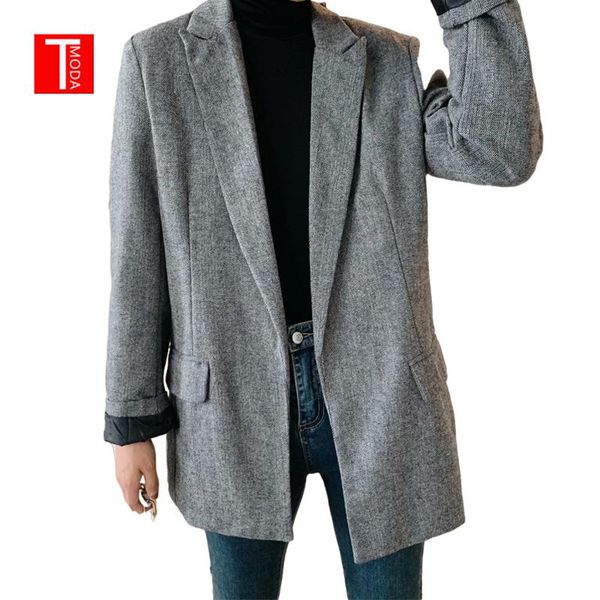 

tmoda709 autumn winter new women's jacket temperament loose gray blazer cardigan suit large size 2021 office jacket woman, White;black