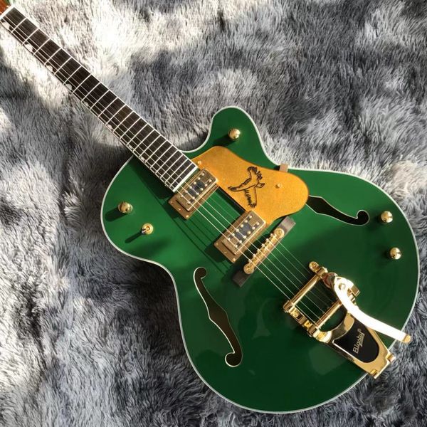 

custom gret model jazz electric guitar semi hollow body in green