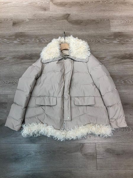 

2021 new ladies fashion long sleeve lapel lamb wool down jacket 1203, Black