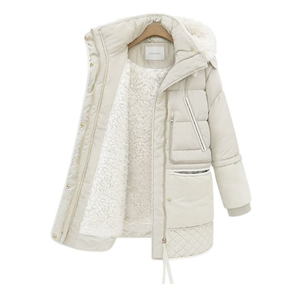 

winter off season thickened down cotton jacket women's middle long 2021 new korean winter lamb wool coat, Black