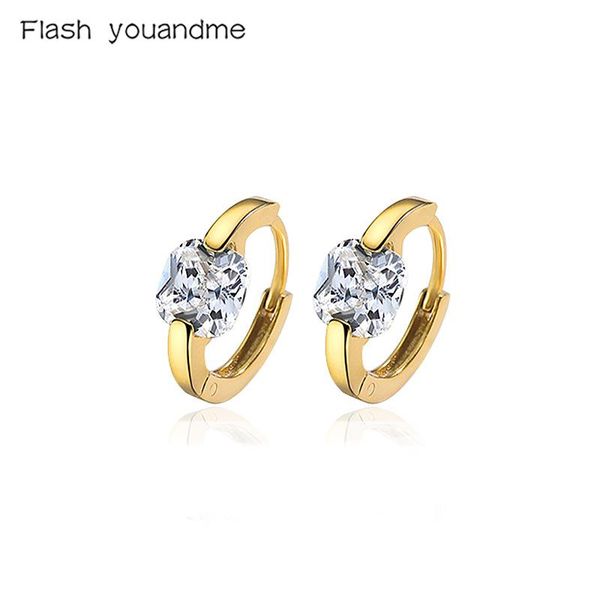 

hoop & huggie color square zircon earrings real 925 sterling silver minimalism for women wedding party fine jewelry gift accessories, Golden;silver