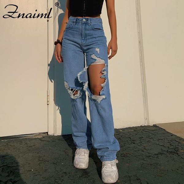 

women's jeans znaiml ripped hole straight pants high waist women summer y2k streetwear denim 2021 fashion harajuku jogger, Blue
