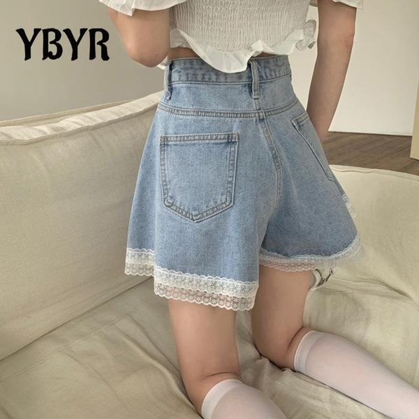 

women's shorts high waist loose denim woman summer fashion lace patchwork washed a-line female short pants, White;black