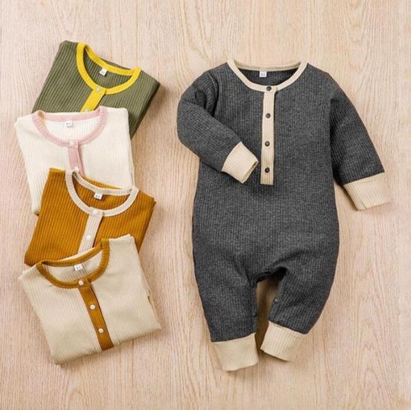 Botão de roupas de bebê Botão Menino infantil macacos de manga longa recém-nascido girl Jumpsuits Contrast Color Crianças Bodysuit Baby Boutique Roupas Zyy695