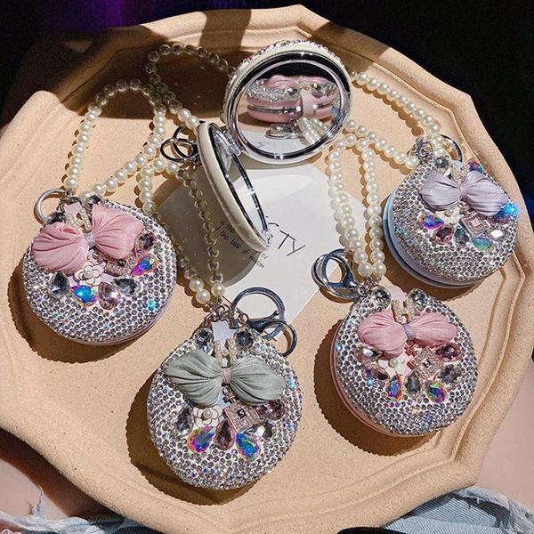 

keychains blingbling creative diamond mirror keychain pendant cute fashion bow female small gift makeup home car key ring, Silver