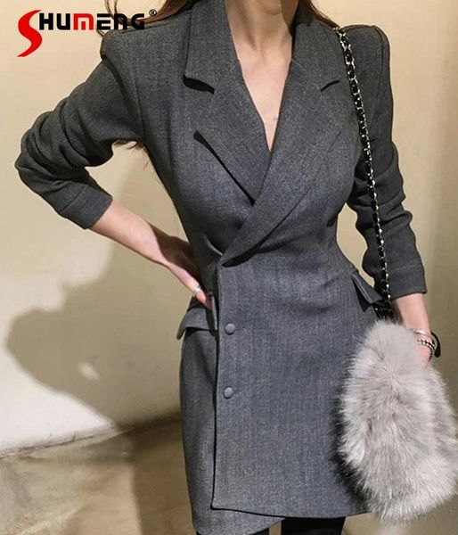 

casual dresses 2021 autumn and winter black grey commuter short suit for women women's slim fit professional tailored dress ladies, Black;gray