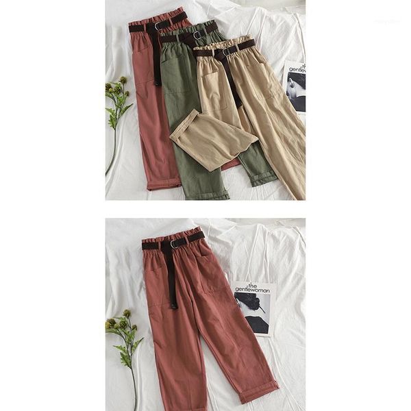 

pants korean belt casual joggers sweatpants high waist harajuku streetwear cargo women loose female, Black;white