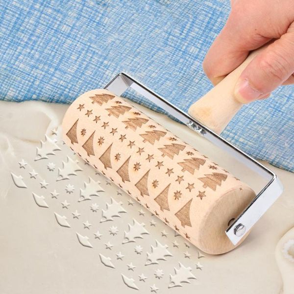 

rolling pins & pastry boards pin lotus wooden christmas elk snowflake pattern roller laser embossing biscuit baking diy kitchen supplies