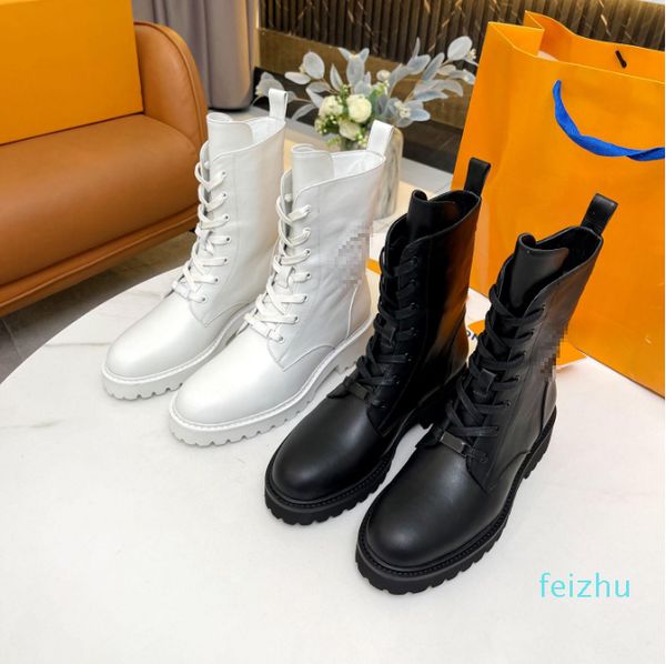 

2021 women territory flat ranger martin boots womens autumn winter platform ankle booties designer luxury ladies thick bottom half bootis, Black