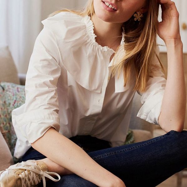 

2021 new white ruffled summer casual long sleeve button up cotton shirt elegant office lady blouse women autumn 8ud8