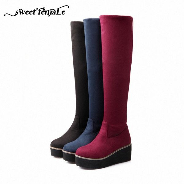 

foam sole new fashionable autumn winter big size womens shoes non slip comfortable flock stretch long boots platform shoes fly boots s k5qj#, Black