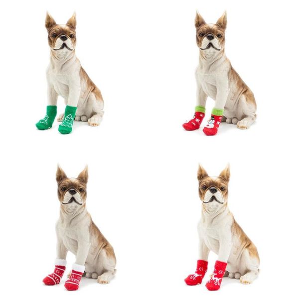 

dog apparel christmas pet stocking non-skid puppy warm walk socks knitted cotton festival dressing up