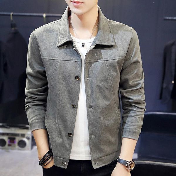 

men's jackets 2021 spring autumn fashion plus size suede casual coats male solid color slim men short pockets outerwear o82, Black;brown