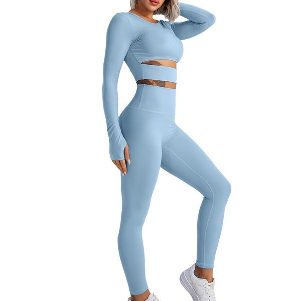 

yoga outfit seamless set women gym clothes long sleeve hollow out leggings sportswear tracksuit fitness workout push up clothings