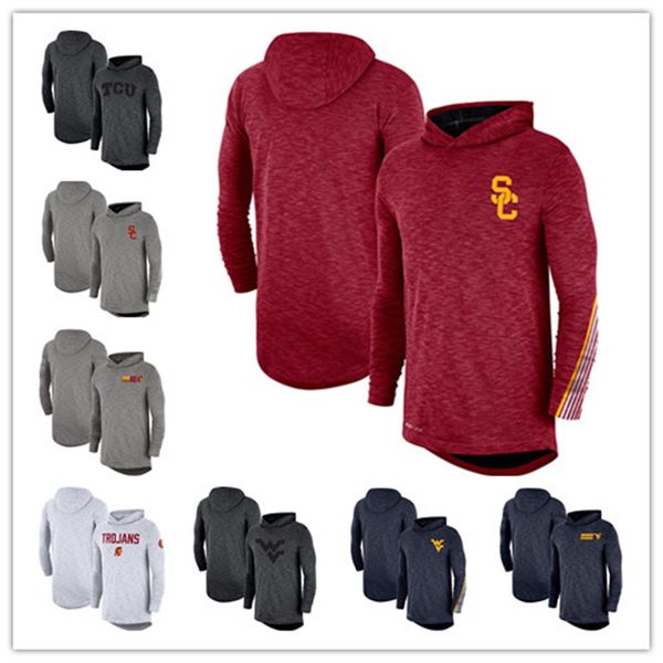

new mens tees west virginia mountaineers usc trojans red white navy gray ncaa performance long sleeve t-shirt, Black