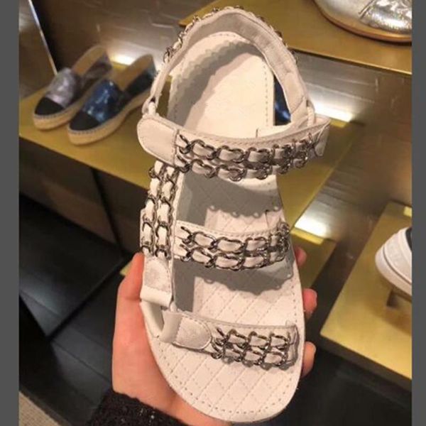 

chain leather sandals buckle woman shoes solid round toe ladies shoes fashion casual flat bottom outdoor female 2021, Black