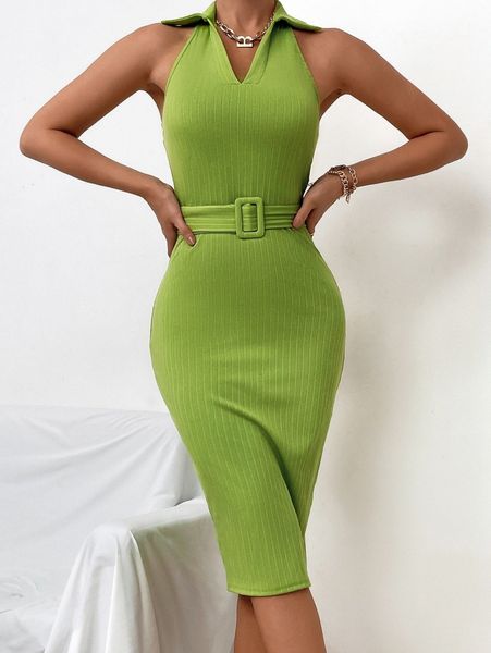

backless belted halter dress 89bd#, Black;gray