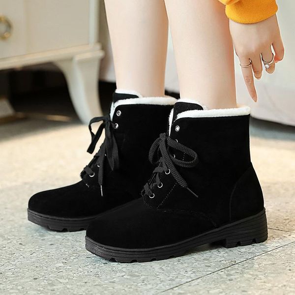 

boots fashion est warm women snow ankle faux suede butterfly knot thick heel platform shoes for basic party woman, Black