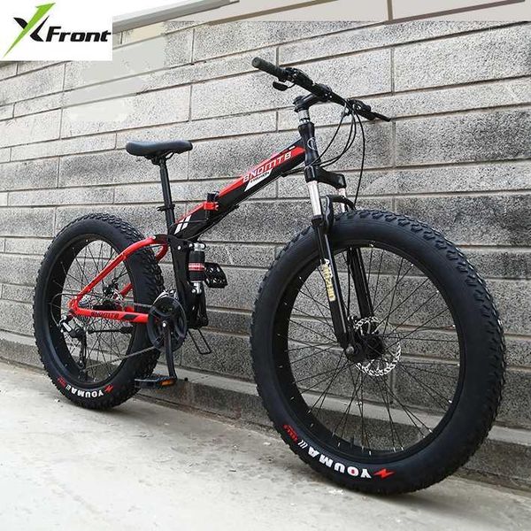 

bikes x-front brand 24/26 4.0 fat tire wheel 7/21/24/27 speed four-link soft tail frame folding mountain bike downhill mtb bicycle1