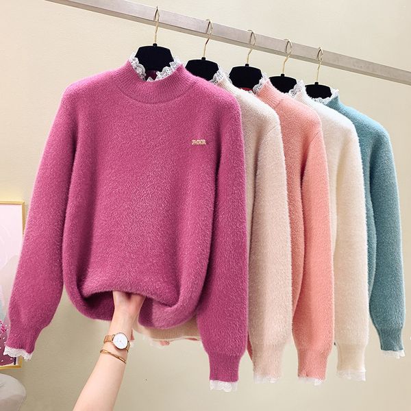 

women's fashions nightgown 2021 autumn winter new stitch phony lace two and a half turtleneck wild high 4yxq, White;black