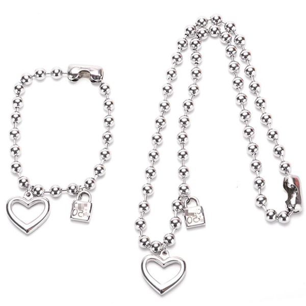

stainless steel bracelet necklace simple 6m bead chain un lock big peach heart men's and women's, Silver