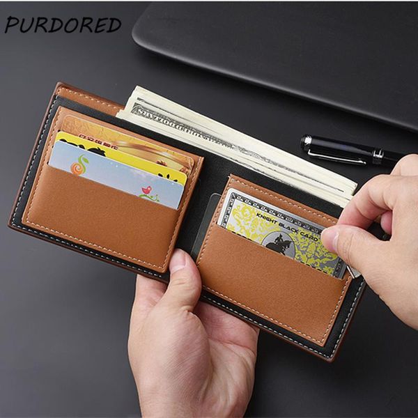 

wallets purdored 1 pc men short wallet pu leather solid slim bifold holder coin purses male business money purse, Red;black