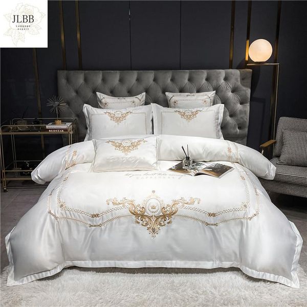 

bedding sets luxury white 600tc egyptian cotton set gold royal embroidery duvet cover flat/fitted sheet pillowcases home textiles