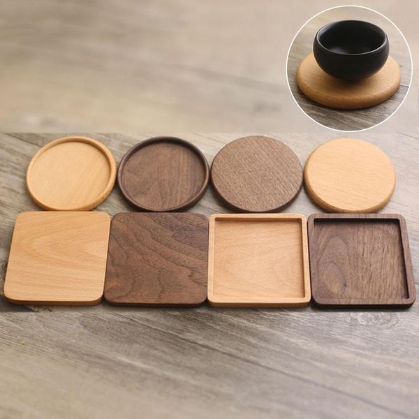 

mats & pads tea coffee cup pad placemats decor walnut wood coasters durable heat resistant square round drink mat 1 pcs bowl teapot